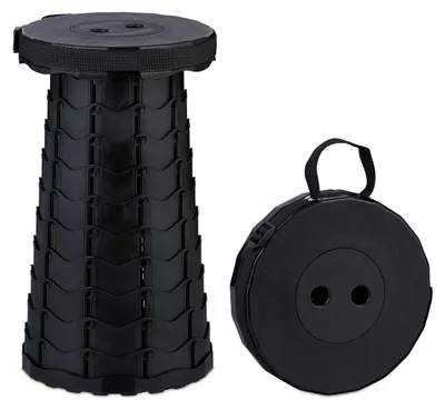 Zdjęcie produktu dla Stołek teleskopowy składany do 100 kg z paskiem do noszenia - Czarny - Wysokość regulowana do ok. 44,5 cm - Kemping i wędkowanie
