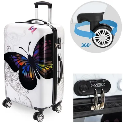 Image de Valise rigide, 66 L, motif papillon, ABS
