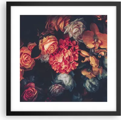 Produktbild von Gerahmtes Poster - Schwarzer Rahmen - Blumenstrauß Blumen Rosen - 40x40 cm - Wand Bild - Wanddeko - Wandbilder - Kunstposter - Wandposter - Bilderrahmen - Bilder - Kunstdruck - P2BAC40x40-5002