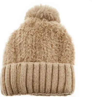 Produktbild von Wintermütze mit Plüsch Bommelmütze mit Innenfutter Uni Mütze OneSize Braun