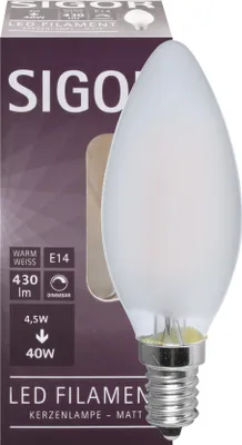 Produktbild von SIGOR 4,5W Kerze Filament matt E14 470lm 2700K dimmbar LED Lampe C35