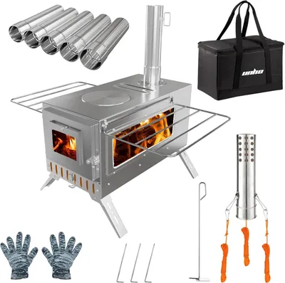 Produktbild von Holzofen - Zeltofen - Campingofen - Outdoor-Ofen - Holzbrenner - Edelstahl - Tragbar und kompakt