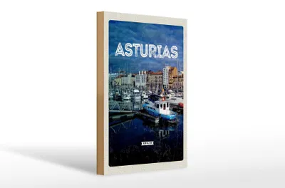 Produktbild von Holzschild Reise 20x30cm Asturias Spanien Yachthafen