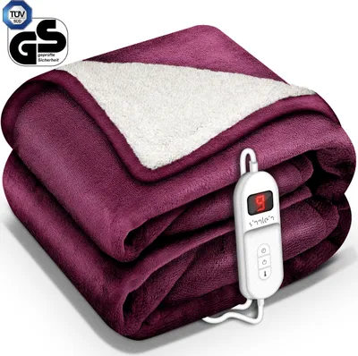 Produktbild von sinnlein® Elektrická deka s automatickým vypínaním 160x120cm vínovočervená | Elektrická vyhrievaná deka s 9 nastaveniami teploty | Plyšová deka prateľná na posteľ, pohovku | Elektrická deka s časovačom s digitálnym displejom