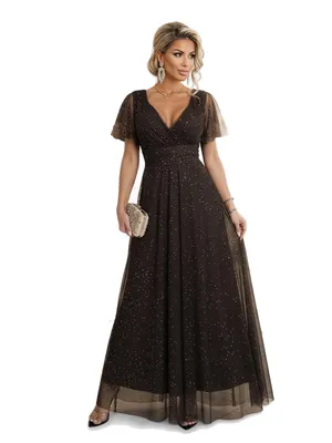 Produktbild von Numoco Abendkleid Melania Maxikleid Partykleid, braun mit Glitzer, Gr. XS-L