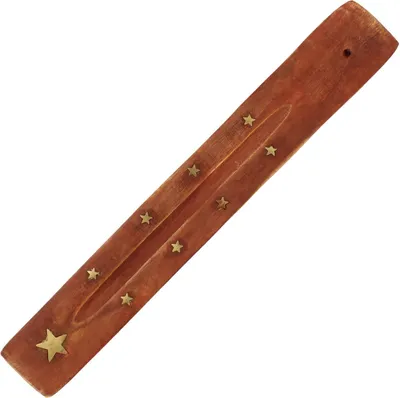 Produktbild von Räucherstäbchenhalter aus Holz - 1 Stück - goldene Sterne - Stern braun