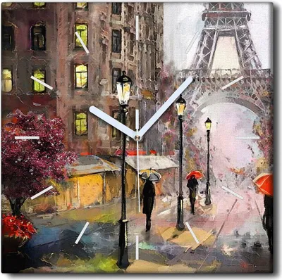 Produktbild von Coloray Uhr auf Leinwand 30x30 cm Wand Uhr Dekoration Wohnzimmer Segeltuch weiße Zeiger -Eiffelturm Paris.