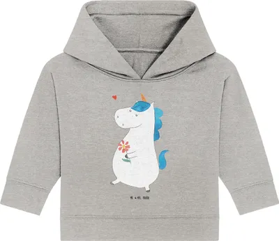 Produktbild von Mr. & Mrs. Panda Organic Baby Hoodie Einhorn Spaziergang 12. - 18. Monat - Heather Grey - Geschenk, Mutter, Freude, Unicorn, Kapuzensweatshirt, Blumen, Einhörner