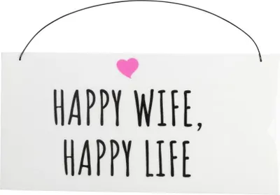 Produktbild von Freese Holz-Schild Happy Wife, Happy Life, weiß/schwarz/rosa, 22 x 11 cm