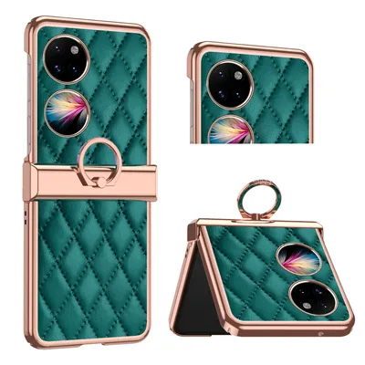 Obrázek produktu pro Pouzdro pro Huawei P50 Pocket galvanizované kožené pouzdro s kroužkovým držákem a ochranou pantu zelené