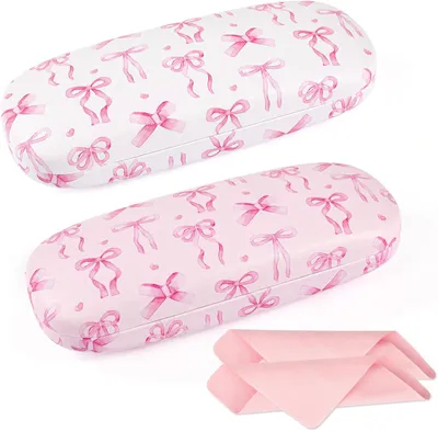 Imagen del producto de Estuche para gafas, juego de 2 unidades, carcasa protectora resistente, color blanco y rosa, con paño de limpieza, para guardar gafas