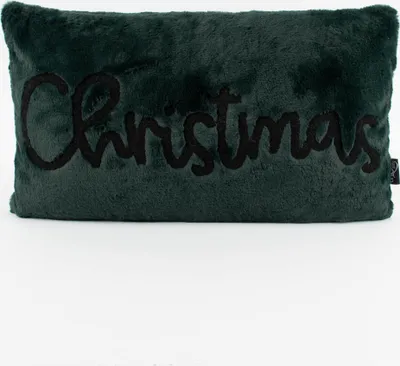 Produktbild von Deko Weihnachtskissen Christmas aus Plüsch dunkelgrün schwarz 30x50cm