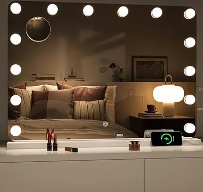 Zdjęcie produktu dla Lusterko kosmetyczne Hashipu, oświetlenie do makijażu, powiększenie, Hollywood 3 tryby kolorów, lusterko LED, podświetlane ładowanie USB Type-C, 71.1x