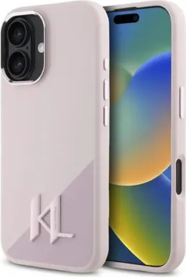 Productafbeelding van Telefoonhoesje Karl Lagerfeld, siliconen, met metalen initialen, MagSafe, voor iPhone 16 - Roze