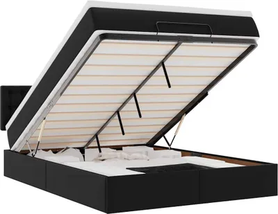 Produktbild von vidaXL Ottoman-Bett mit Matratzen & LEDs Schwarz 140x190 cm Kunstleder
