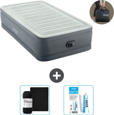 Produktbild von Intex Luftbett - 1 Person - 99 x 191 x 46 cm - Grau - Inklusive Pumpe - Spannbettuch en Reperaturset