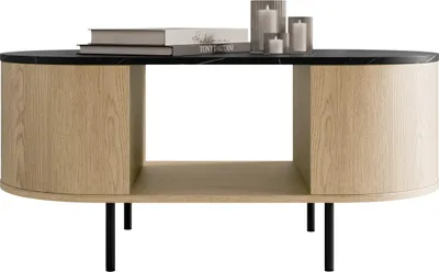 Produktbild von MIRJAN24 Couchtisch Lygrint, Kaffeetisch, Stilvoll Wohnzimmer Kollektion (Farbe: Eiche Cremona / Marmor Schwarz + Schwarz)