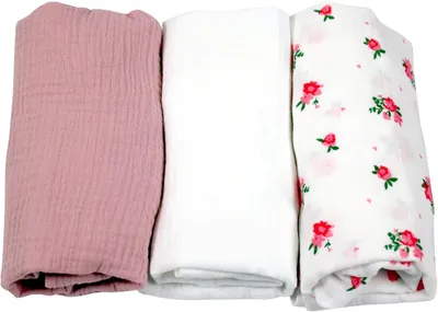 Produktbild von BabyLux Musselin Spannbettlaken Set – 3er Pack (40x80 cm) für Kinderwagen, Stubenwagen, Babybett & Wiege Matratzenbezug z13 Rosa-Weiß-Rosen
