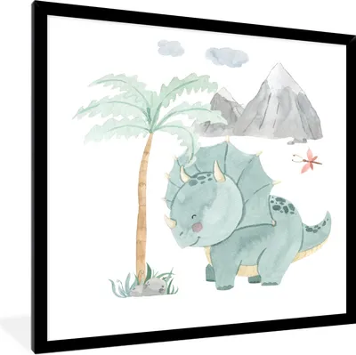 Produktbild von MuchoWow® Gerahmtes Poster Kinderzimmer - Baum - Dinosaurier - Junge - Mädchen - Kinder 40x40 cm - Poster mit Schwarzem Bilderrahmen Wandposter Rahmen Foto Bilder - Mit Rahmen - Wanddekoration Schlafzimmer