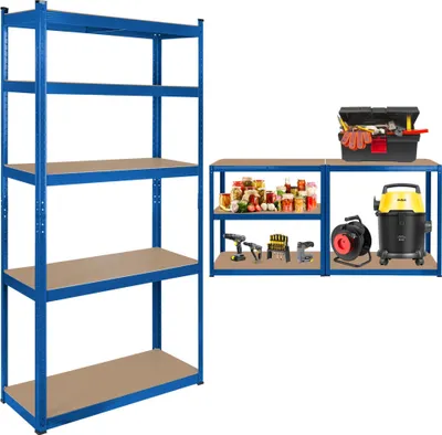 Produktbild von Rebel 2-in-1 Metall-Lagerregal, 5 Ablagen, Garage, 180 x 90 x 40 cm, 750 kg