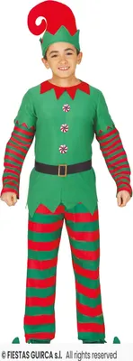 Produktbild von Kinderkostüm Weihnachtself – Festliches Outfit mit Streifenhose, Oberteil und Mütze Gr. 98-134, Größe:98/104