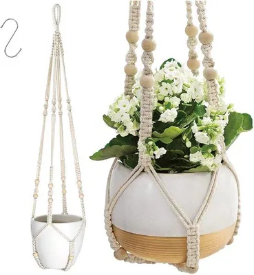 Image de Suspension pour plantes bohème en macramé, en corde de coton