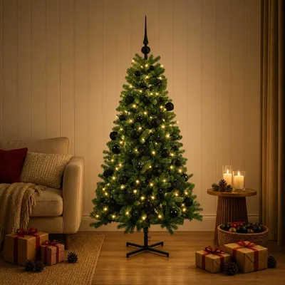 Obrázek produktu pro Umělý vánoční stromek s vánočními ozdobami, výška 150 cm, 150 LED diod