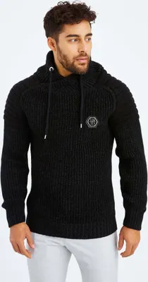 Produktbild von Leif Nelson Schalkragen Herren Strickpullover Grobstrick Schalkragen LN-5235, Schwarz Anthrazit / L