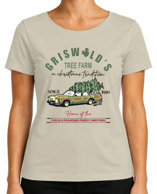 Imagen del producto de Camiseta para mujer, diseño "Griswold's Tree Farm Family Christmas", temática navideña, color natural, talla XXL