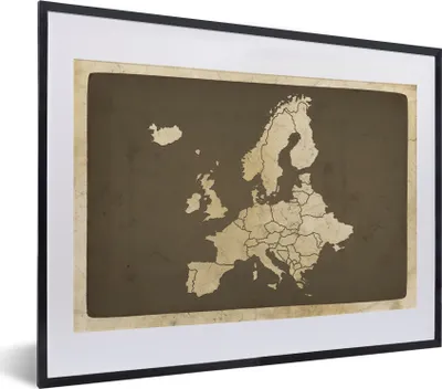 Produktbild von MuchoWow® MuchoWow® Gerahmtes Poster Karte - Europa - Jahrgang 40x30 cm - Poster mit zchwarzem Bilderrahmen - Bilderrahmen - Poster im Rahmen