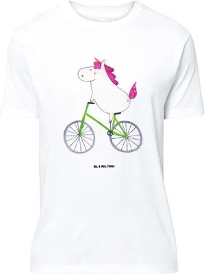 Produktbild von Mr. & Mrs. Panda Tshirt Einhorn Radfahrer - Weiß - Geschenk, große Größen T-Shirt, Shirt, Einhörner, Konfetti, Bike, Radfahren, Oversize, Unicorn, Plus Size