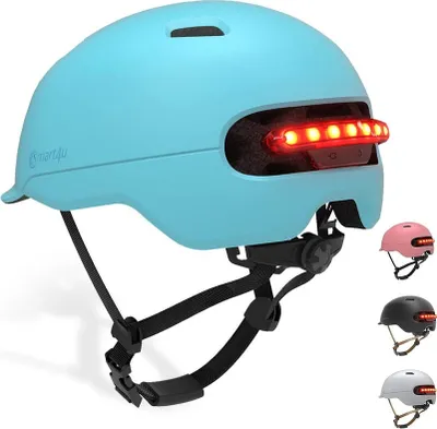Image de Casque de vélo intelligent avec 3 types de lumières d'avertissement Casque de vélo avec Smart Safe LED Casque confortable léger respirant imperméable, M Rose
