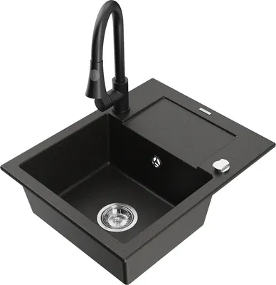 Produktbild von Mexen Enzo 1 Becken-Granitspüle mit Abtropffläche und Mischbatterie Elia, Schwarz/Gold metallisch - 6506-75-670101-70