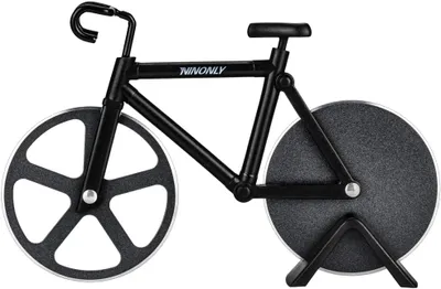 Produktbild von Fahrrad Pizzaschneider Rad, Antihaft-Bike Pizza Slicer, Dual Edelstahl Schneiden Räder mit einem Standplatz am besten für Pizza-Liebhaber, Urlaub Urlaub Housewarming Cool Kitchen Gadget Cool Men's Gift-Schwarz