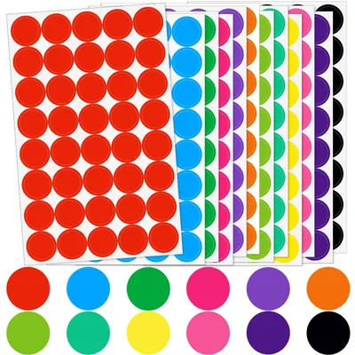 Imagen del producto de Puntos adhesivos, de 20 mm de diámetro, 12 colores, pegatinas redondas para oficina y manualidades