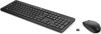 A black wireless keyboard and mouse set with a USB receiver, displayed on a white background.