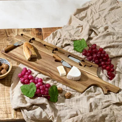 Produktbild von Akazienholz-Käsebrett mit 3 Messern
