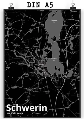 Produktbild von Mr. & Mrs. Panda Bild Schwerin DIN A5 - Geschenk, Stadt, drucke, Wanddekoration, Kunstdruck, Dorf Karte Landkarte Map Stadtplan, wanddeko, Wandbild