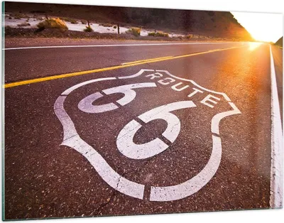 Produktbild von Bilder auf glas - Usa wegweg 66 freiheit reise - 120x80cm - Glasbilder - Wandbilder - Kunstdruck - zum Aufhängen bereit - Wanddekoration aus Glas - Glas Bilder - Wandbild auf Glas - GAA120x80-0443