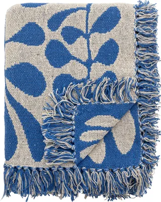 A folded throw blanket with a floral pattern.