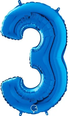 Zdjęcie produktu dla Balon Foliowy Cyfra 3 Niebieski, 66 cm Grabo