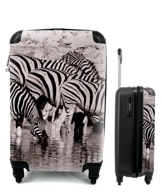 Produktbild von MuchoWow® Koffer Handgepäck Trolley Rollkoffer Kleine Reisekoffer mit 4 Rollen - Zebras im Wasser - Cabin Size < 55x40x23 cm & 55x40x20 cm - Fotokoffer - Kabinenkoffer - Boardgepäck - Reise-Box - Reisekoffer - Reisegepäck - Koffer mit Bild - Trolley für Kinder