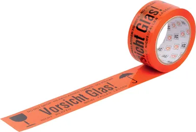 Produktbild von Wihedü 400.082 Warnband "Vorsicht Glas" - orange/schwarz, 50mm x 66m