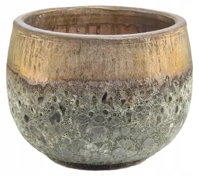 Produktbild von Keramik-Blumentopf rund Gold 27 cm, frostbeständig, glasiert mit Drainageloch