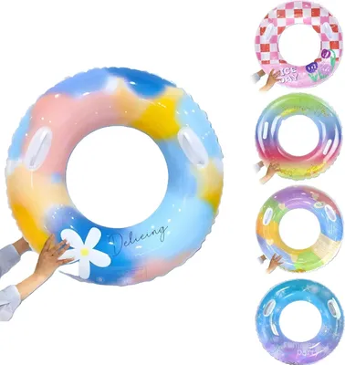 Obrázek produktu pro Plavecký kruh Premium pro dospělé 90 cm, nafukovací pneumatika z PVC s držadly a stylovým designem, ideální pro bazén a jezero