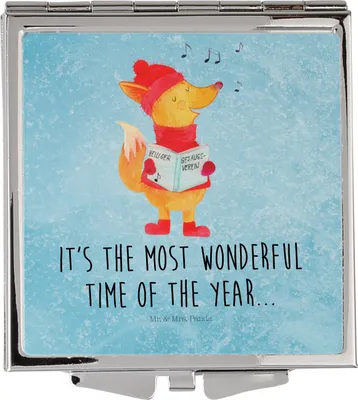 Produktbild von Mr. & Mrs. Panda Frauen Spiegel Fuchs Sänger - Eisblau - Geschenk, Füchse, Mini, Weihnachten, Singen, Winter, Klappbarer, Schminkspiegel, Handspiegel, Taschenspiegel