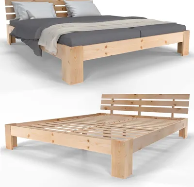 Produktbild von SANZARO Holzbett 160 x 200 cm - Massivholz Bett Kiefer Doppelbett Balkenbett Bettgestell Bettrahmen Lattenrost, Natur