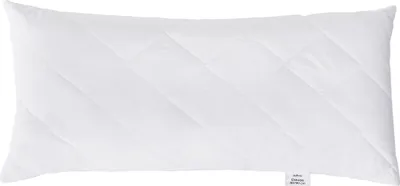 A white quilted pillow on a white background.