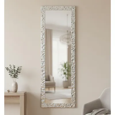 Immagine prodotto di MO.WA Specchio da parete moderno a figura intera 46x141 con cornice decorativa specchio in legno specchio da corridoio argento specchio soggiorno camera da letto bagno  I