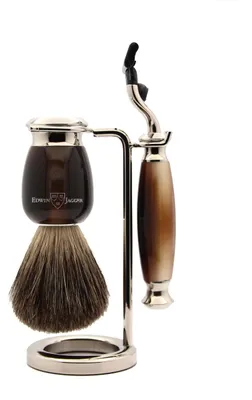 Productafbeelding van Edwin Jagger S81M582AMZ Scheerset met imitatiehoorn en nikkel, met borstel van zuivere dassenharen